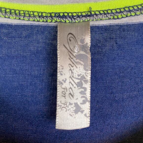 OPHELIA for FC S Multicolor Striped Top Navy Blue Gray Neon Green - Picture 3 of 7